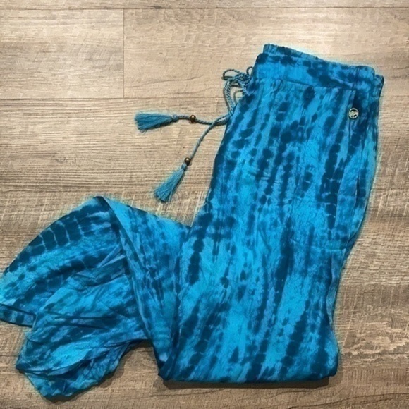 Hawaiian Tropic blue batik dyed Palazzo Beach cover up pants Small - Picture 8 of 10